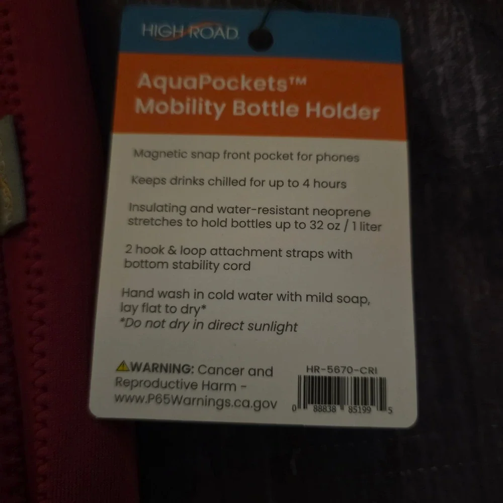 High Road AquaPockets Mobility Bottle Holder Red Neoprene Walker Bag HR-5670-CRI